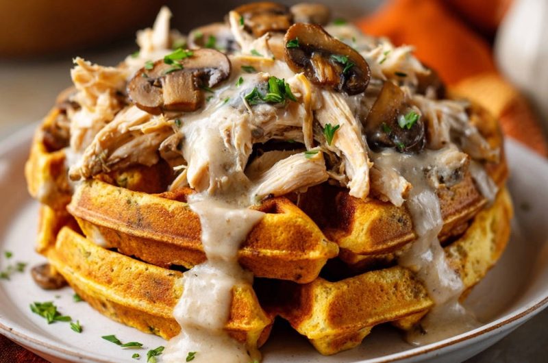 Herzhafte Hähnchen-Pilz-Waffeln