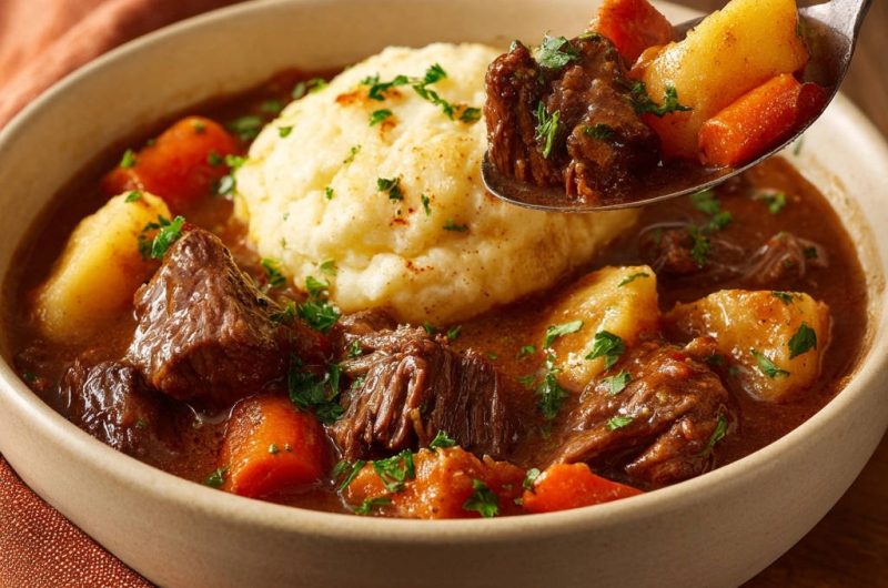 Herzhafter Rindereintopf mit Kartoffelklößen