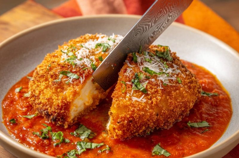 Knusprige Hähnchenbrust auf feiner Tomatensoße