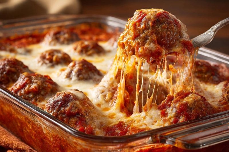 Saftige Hackbällchen-Auflauf mit geschmolzenem Käse