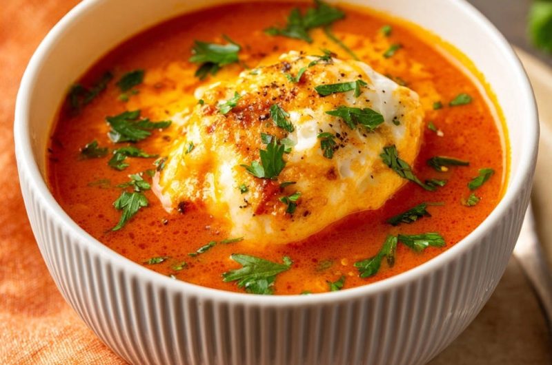Würzige Tomatensuppe mit pochiertem Ei