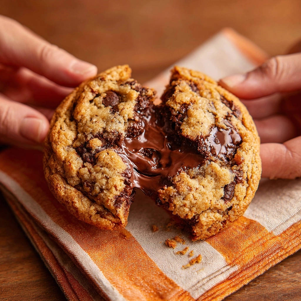 Die besten Chocolate Chip Cookies mit zartschmelzender Schokolade, angeschnitten und zur Hälfte aufgebrochen