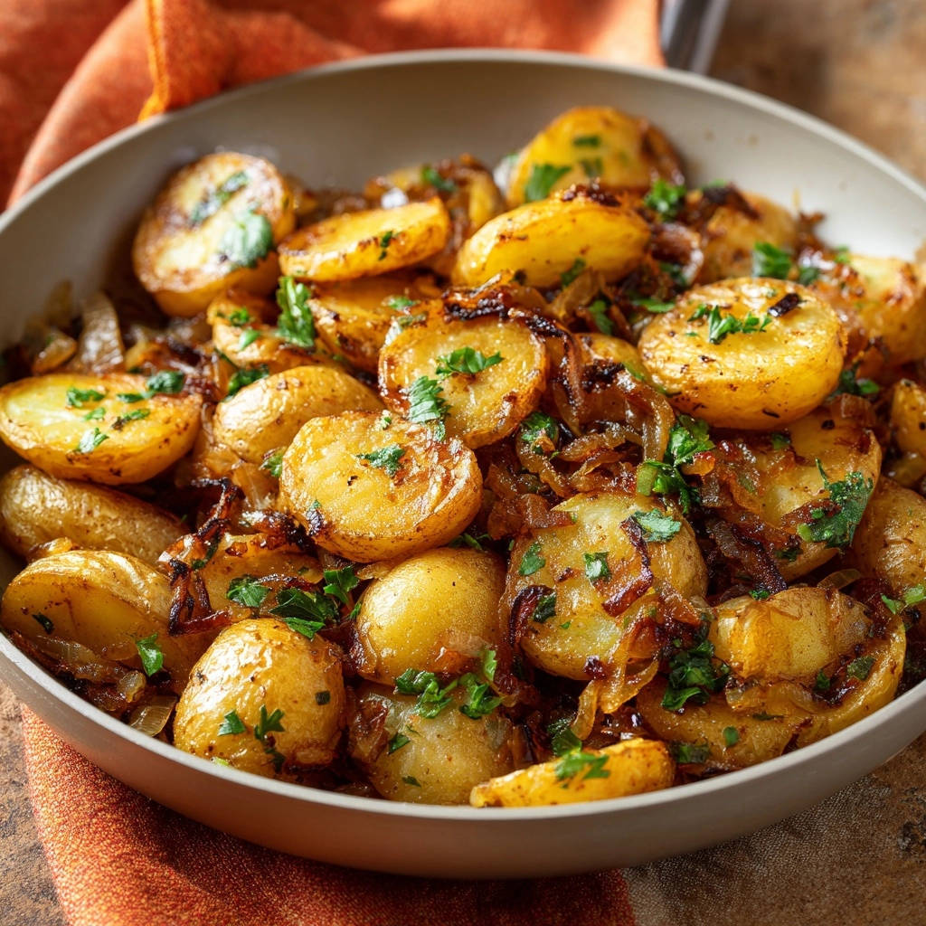 Goldene Pfannen-Babykartoffeln, nahaufnahme der knusprigen Kartoffeln mit frischer Petersilie garniert in einer Schüssel.
