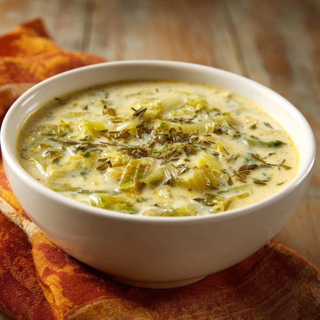 Herzhafte cremige Kohlsuppe mit einer nahaufnahme der frischen Kräuter garnitur auf der Oberfläche