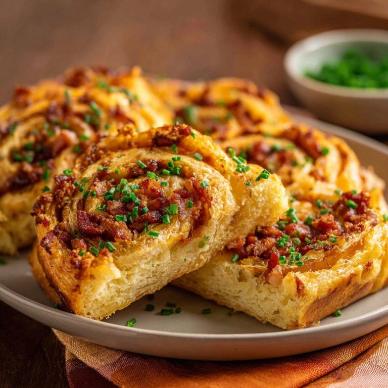 Käse-Speck-Schnecken angeschnitten, die fluffige Textur des Teigs und die herzhafte Speckfüllung sind gut sichtbar.