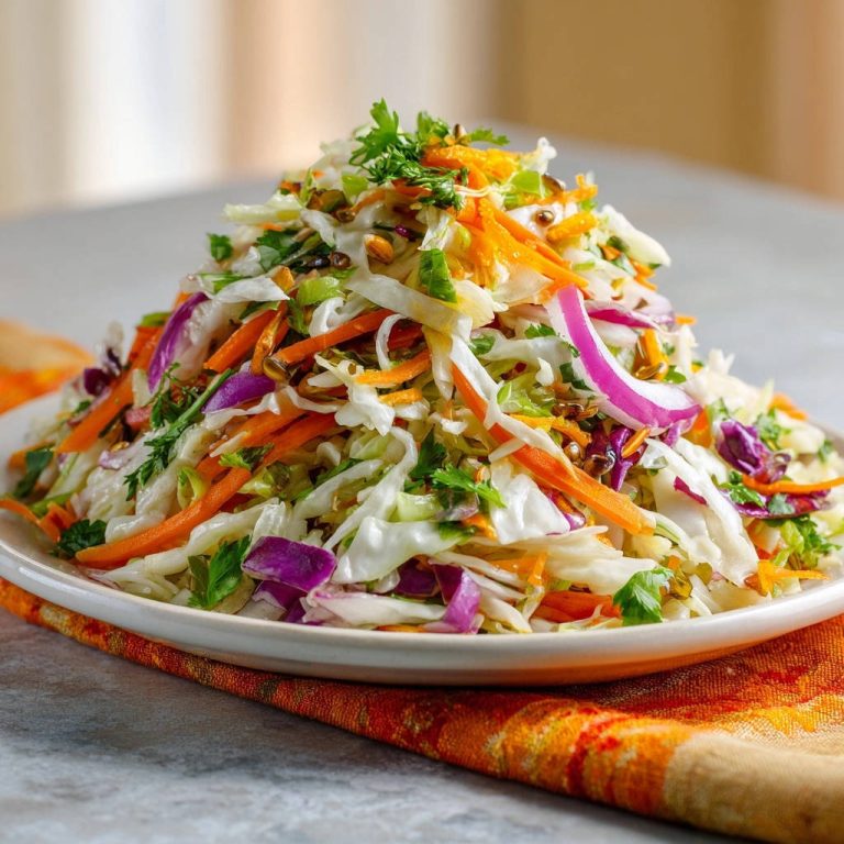 Knackiger Krautsalat mit Karotten & Rotkohl als Nahaufnahme auf einem Teller, appetitlich garniert mit frischer Petersilie.