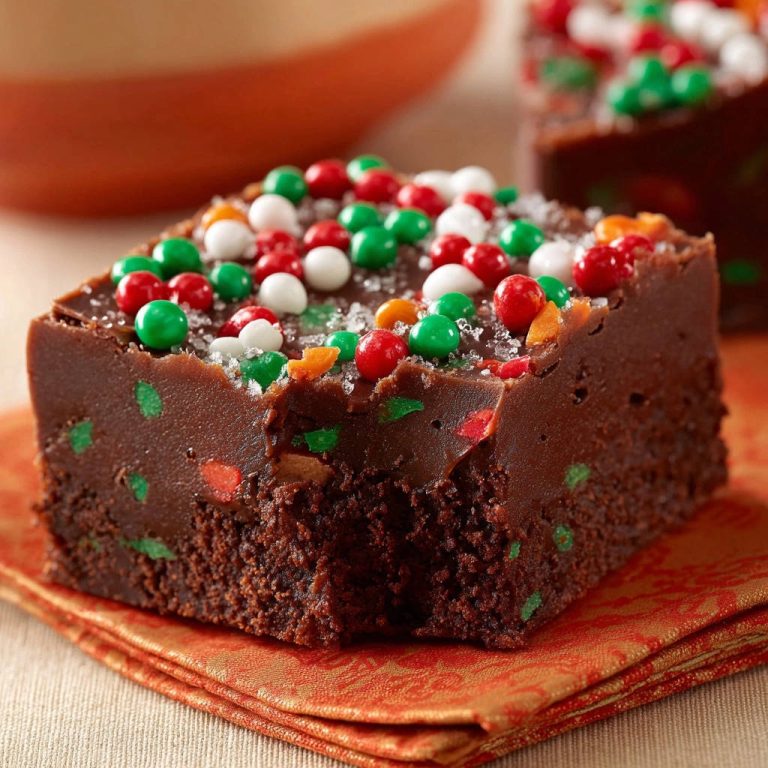 Saftige Schoko-Brownies mit bunter Deko, Nahaufnahme der fudgy Textur mit Zuckerstreusel und bunten Perlen.