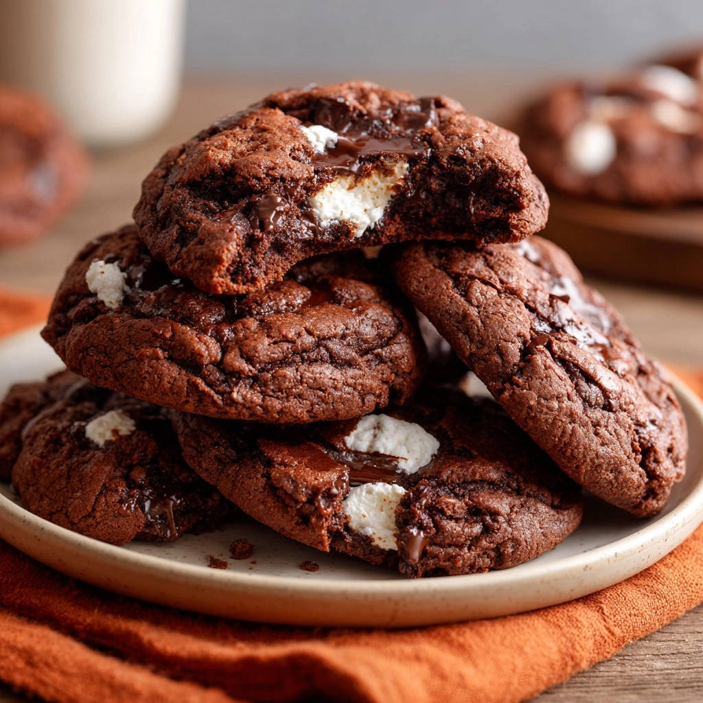 Zartschmelzende Schoko-Marshmallow-Cookies angeschnitten mit zart schmelzender Schokolade und Marshmallow-Füllung.