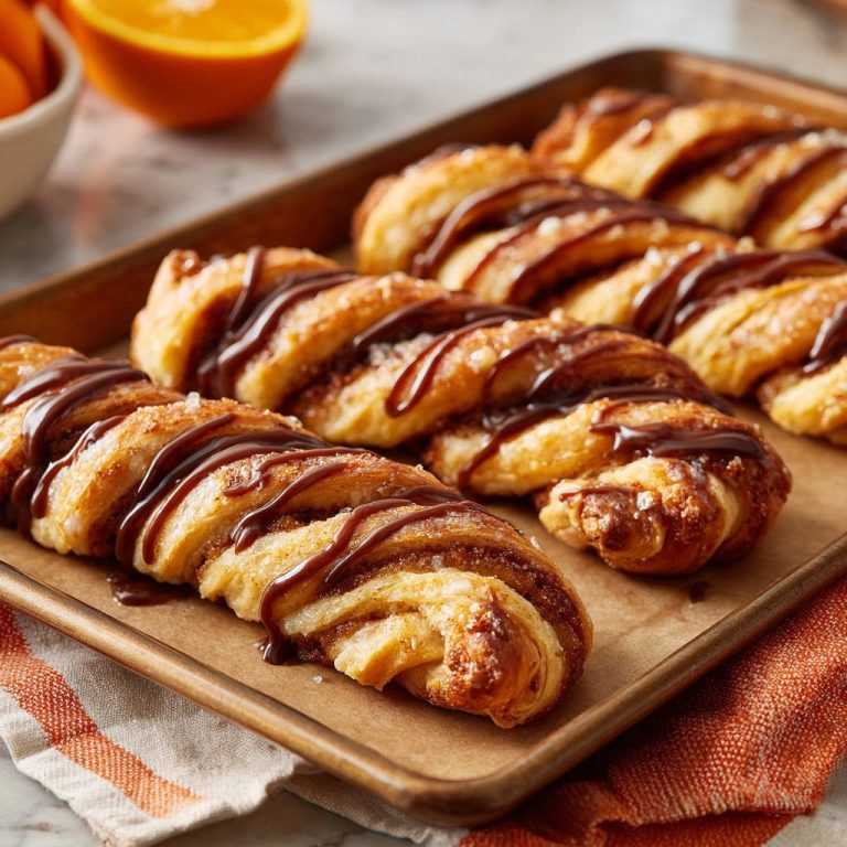 Zimt-Schoko-Twists mit Schokoladenglasur und Zuckerkristallen auf einem Backblech, Nahaufnahme der Textur.