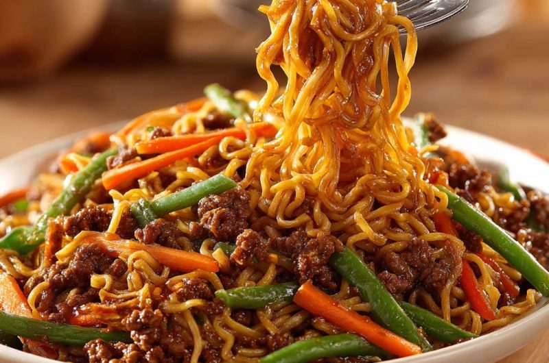 Asiatische Nudelpfanne mit Rinderhack und knackigem Gemüse