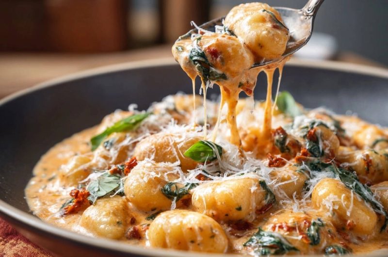 Cremige Gnocchi mit Spinat und sonnengetrockneten Tomaten