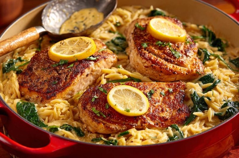 Cremiges Zitronen-Hähnchen mit Orzo und Spinat