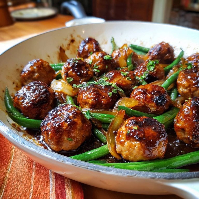 Glasierte Hackbällchen mit knackigen Bohnen: Saftig & einfach