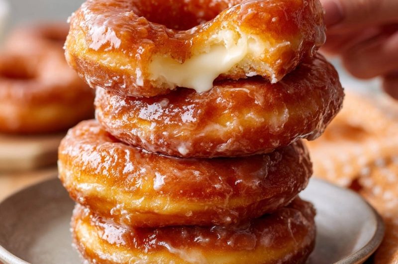 Goldbraune Donuts mit cremiger Vanillefüllung