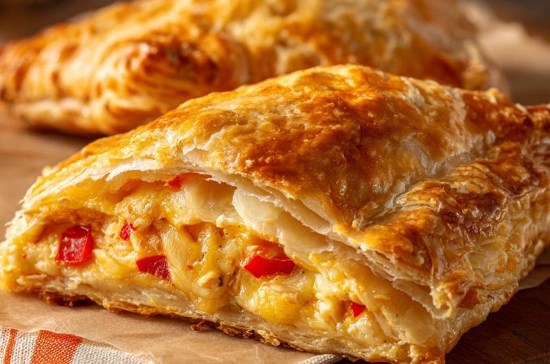 Goldene Blätterteigtaschen mit Hähnchenfüllung