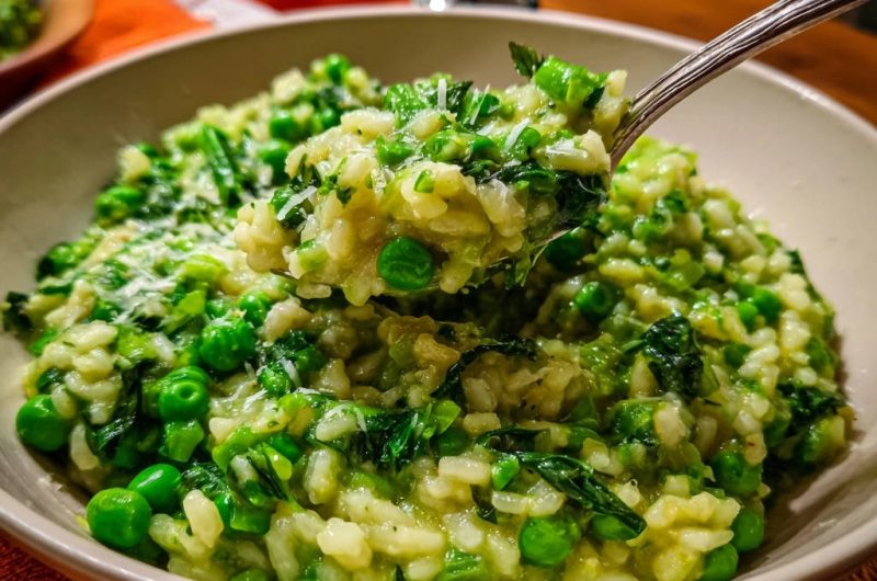 Grünes Erbsen-Spinat-Risotto