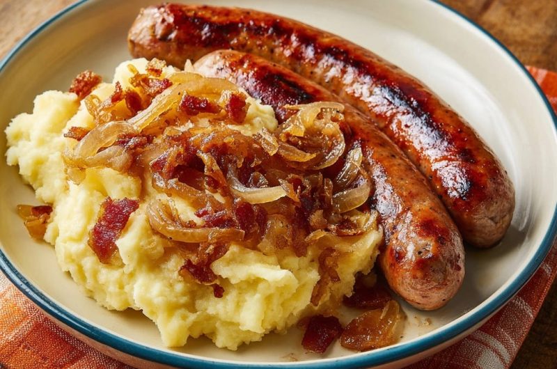 Herzhafte Bratwurst-Pfanne mit cremigem Kartoffelpüree