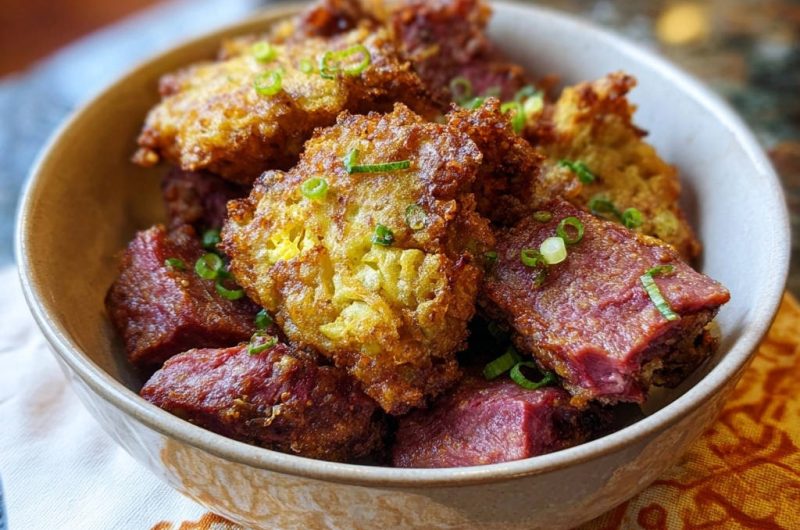 Herzhafter Rinder-Hash mit Knusper-Fritters