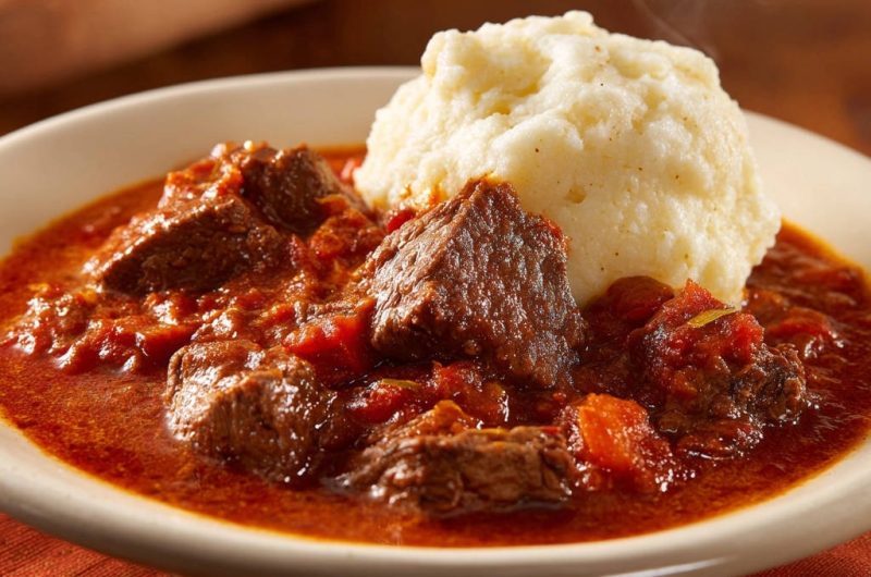 Herzhaftes Rindfleischgulasch mit cremigem Kartoffelpüree