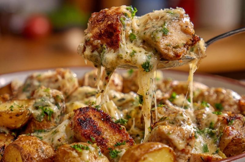 Käse-Hähnchen-Kartoffelpfanne