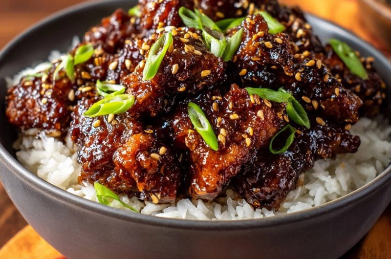 Knuspriges Sesam-Hähnchen mit Reis