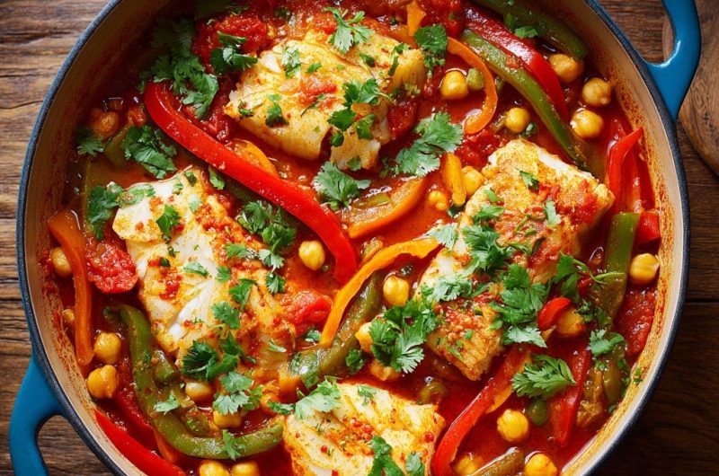 Mediterraner Fischtopf mit Kichererbsen und Paprika