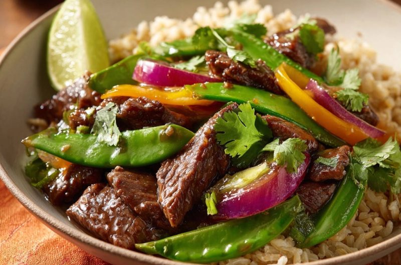 Rindfleisch-Stir-Fry mit Zuckerschoten und Paprika