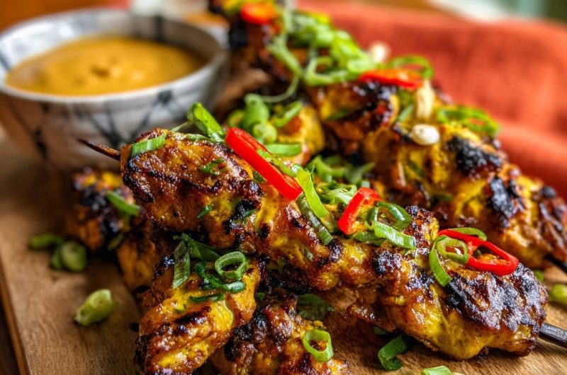 Saftige Hähnchen-Satay-Spieße mit Erdnusssauce