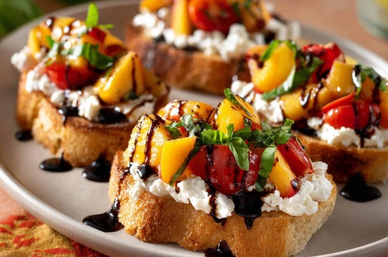 Sommerliche Pfirsich-Tomaten Bruschetta