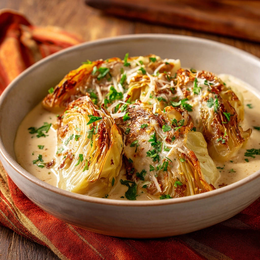 Deftige Frikadellen mit Rahmkohl, garniert mit frischer Petersilie und geriebenem Käse in cremiger Sauce.