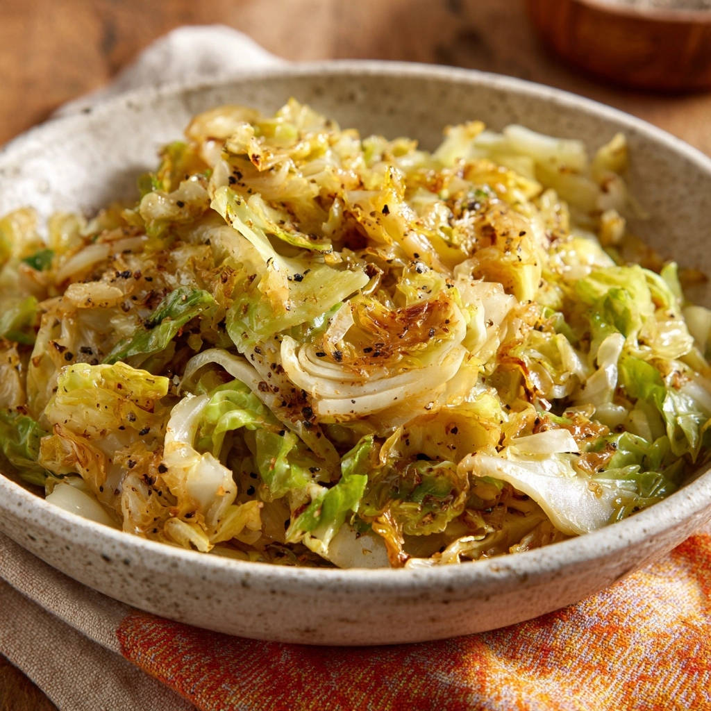 Gebratenes Kraut mit krossem Bacon in einer Schüssel, nahaufnahme der Textur und der gebratenen Kohlstücke.