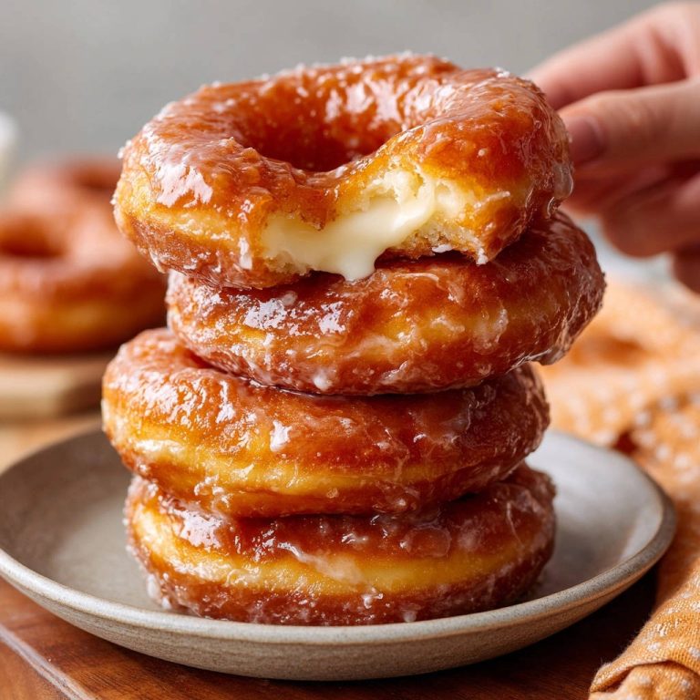 Goldbraune Donuts mit cremiger Vanillefüllung, angeschnitten, um die Füllung zu zeigen.