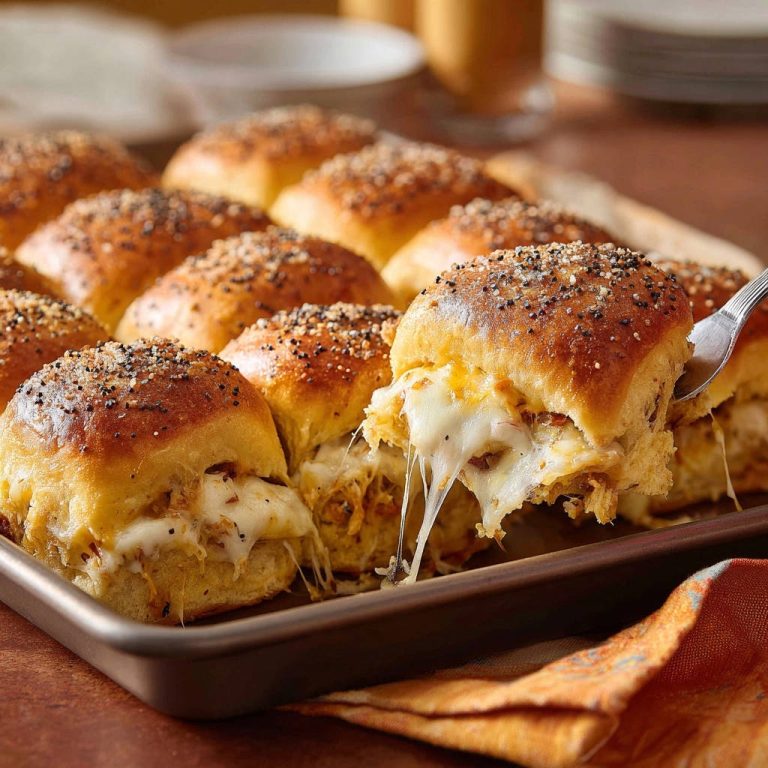 Herzhafte Hähnchen-Käse-Slider mit geschmolzenem Käse und Gewürzen, nahaufnahme des saftigen Inneren.