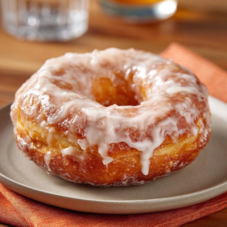 Klassische glasierte Donuts auf einem Teller, nahaufnahme des glasierten Teigs mit herunterlaufender Glasur.