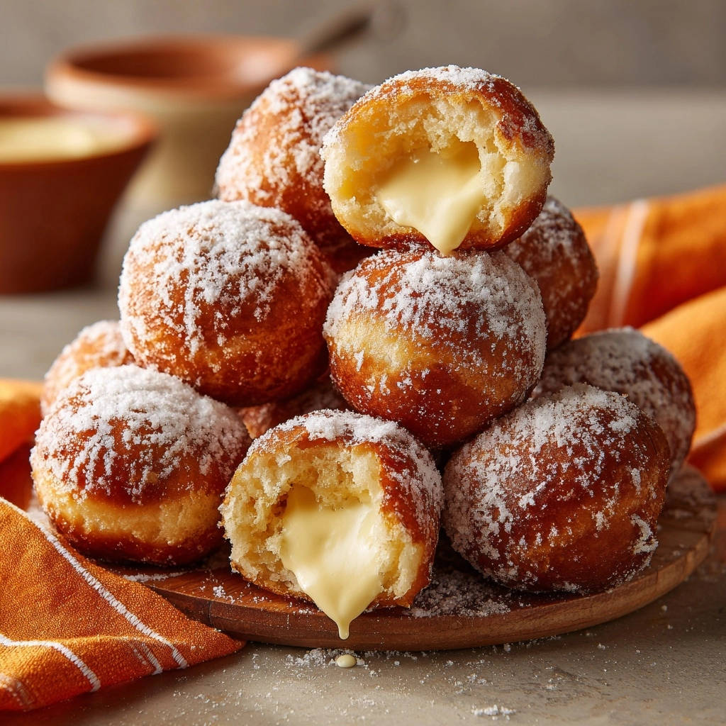 Krapfen mit Vanillecremefüllung im Querschnitt zeigen die luftige Konsistenz und cremige Füllung.
