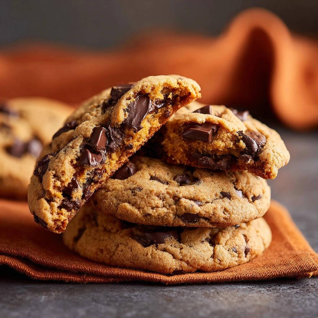 Saftige Chocolate Chip Cookies mit weichem Kern, angeschnitten mit sichtbaren Schokoladenstückchen im Inneren.