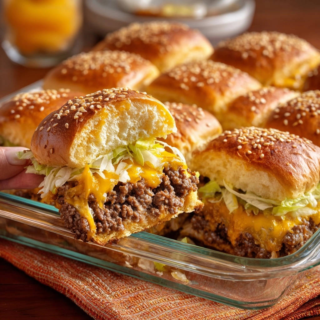 Saftige Party-Slider angeschnitten, die die saftige Hackfleischfüllung und geschmolzenen Käse zeigen.
