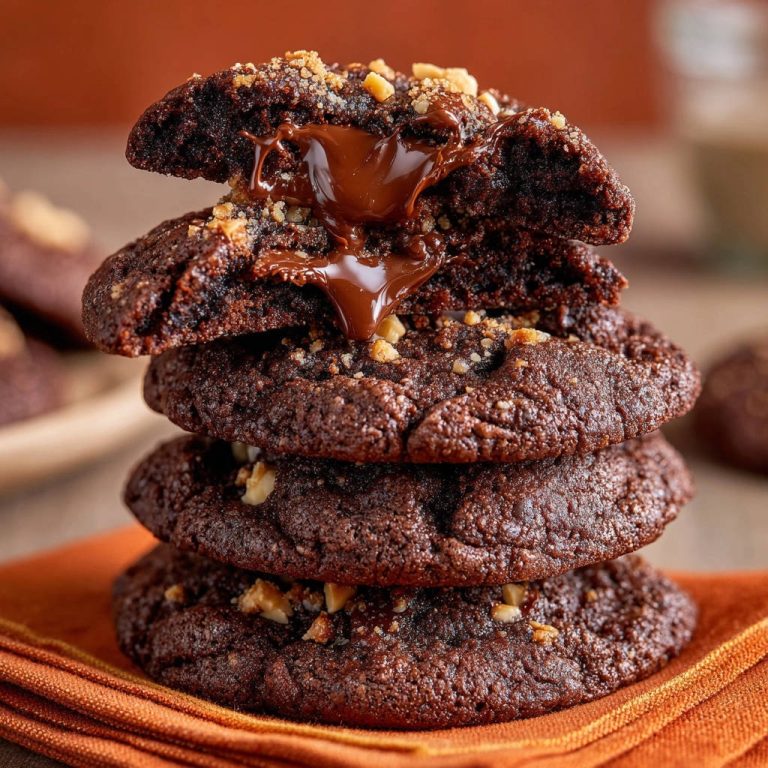 Schmelzende Schoko-Nuss-Cookies angeschnitten, die einen flüssigen Schokoladenkern und Nüsse enthüllen.