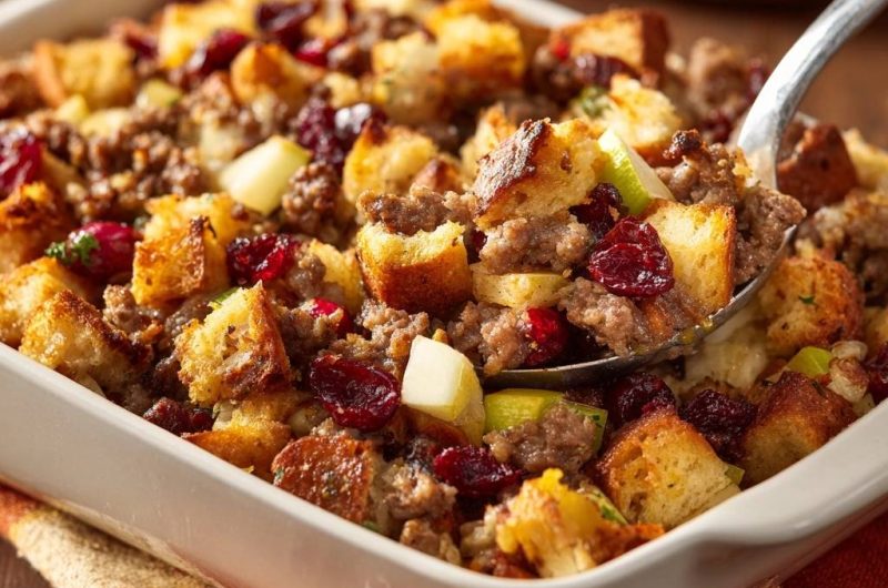 Cranberry-Apfel-Hack-Stuffing (Nie wieder matschiges Stuffing!)