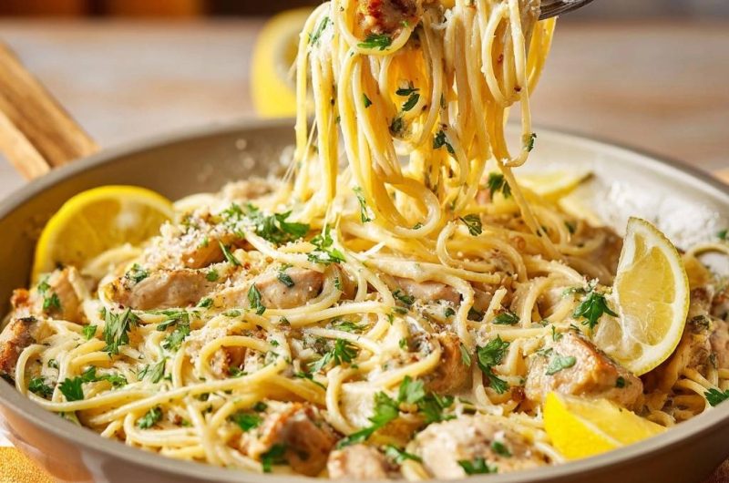 Cremige Zitronen-Hähnchen-Spaghetti