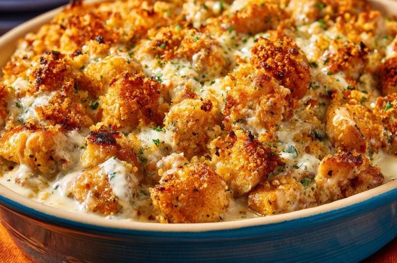 Cremiger Hähnchenauflauf mit knuspriger Kruste (Nie wieder matschige Kruste!)