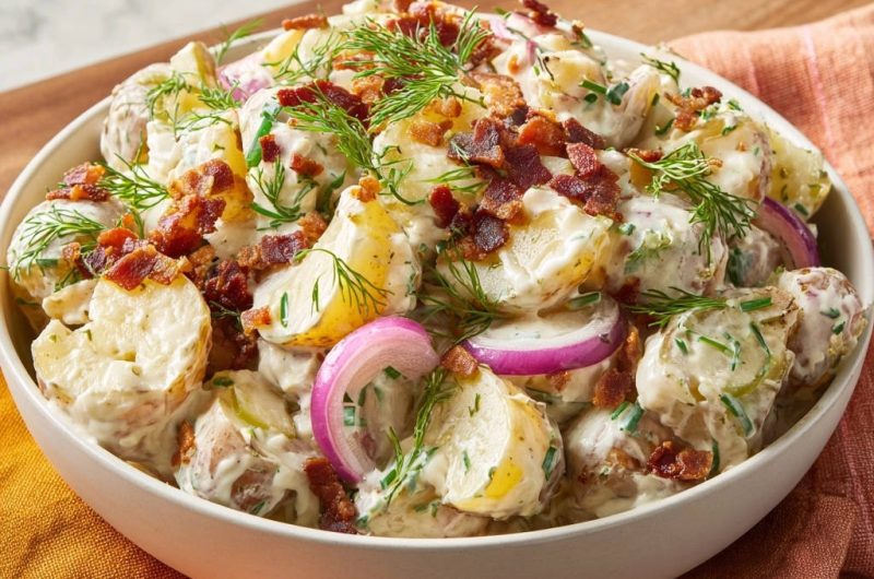 Cremiger Kartoffelsalat mit Speck und Dill