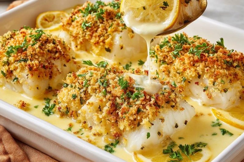 Cremiger Zitronen-Kabeljau mit Kräuterkruste
