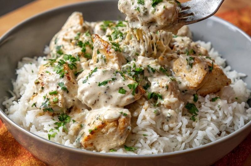 Cremiges Hähnchen mit Reis