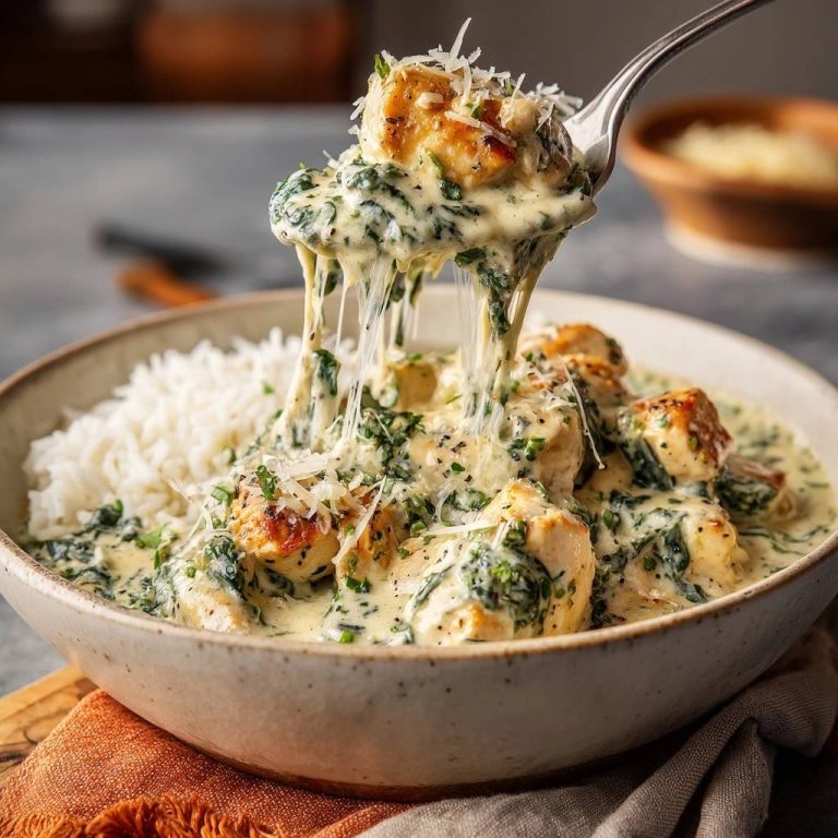 Cremiges Spinat-Hähnchen mit Reis – nicht wässrig!