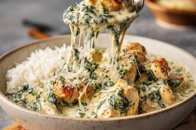 Cremiges Spinat-Hähnchen mit Reis