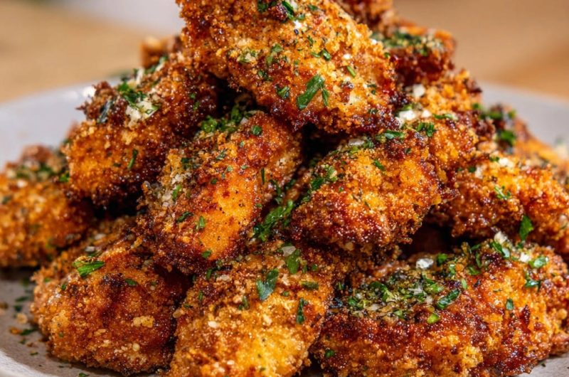 Goldbraune Hähnchen-Sticks mit Parmesan