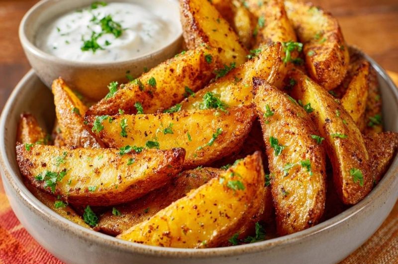 Knusprige Ofen-Kartoffelwedges mit Kräuter-Dip