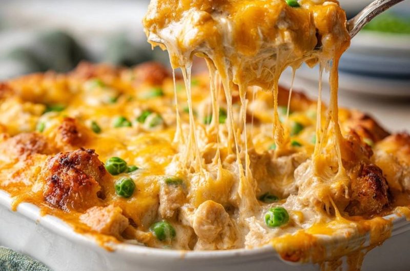 Knuspriger Hähnchen-Erbsen-Käse-Auflauf