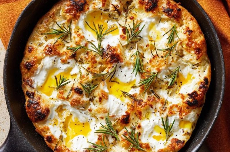 Pfannenfocaccia mit Ricotta, Eiern und Rosmarin (Nie wieder hartes Eigelb!)